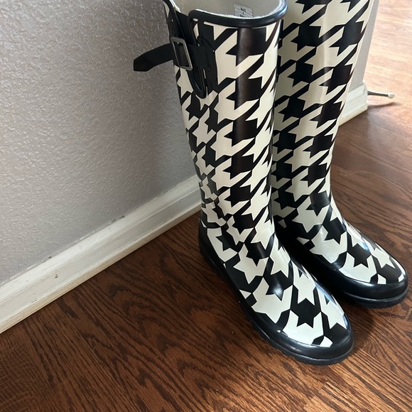 Sperry Top-Sider Fisherman Preppy Black & White Houndstooth Rain Boots Sz 7 - Picture 2 of 11